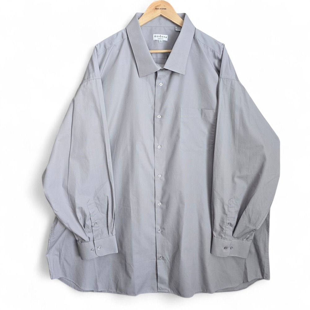 Modena Dress Shirt Mens 22 36/37 Big Tall Gray Button Up Classic Fit Poplin